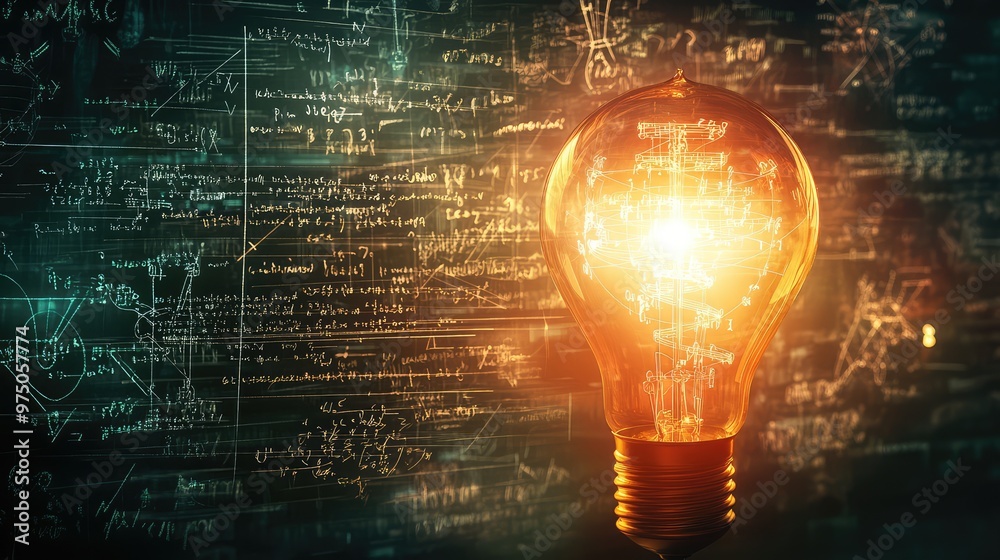 Glowing Lamp and Scientific Thought. AI generated illustration Glowing Lamp and Scientific Thought. AI generated illustration