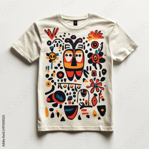 T-shirt dengan desain grafis berwarna-warni. photo