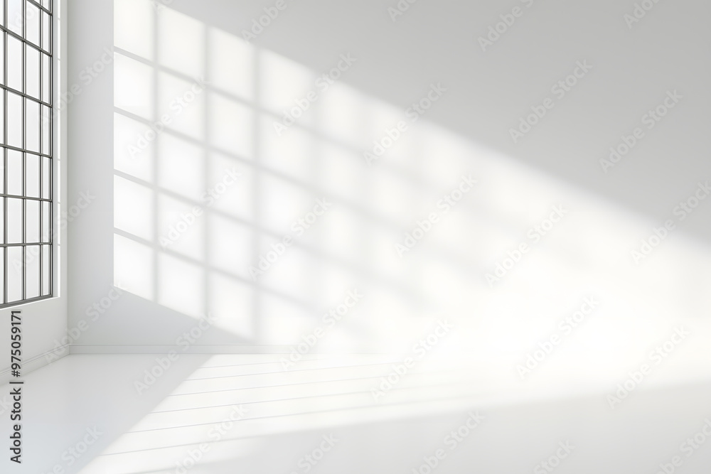 Abstract White Studio Room with Light and Shadow | Minimalist Design and Creative Interior Atmosphere