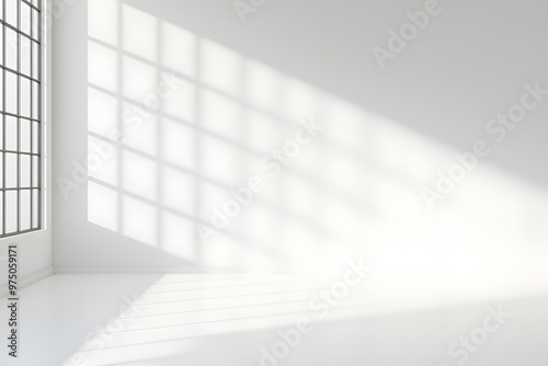 Abstract White Studio Room with Light and Shadow | Minimalist Design and Creative Interior Atmosphere