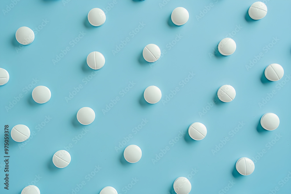 White pill on a blue background. Banner template for advertising vitamins, medicines, healthy lifestyle, microelements White pill on a blue background. Banner template for advertising vitamins, medicines, healthy lifestyle, microelements