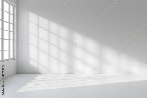 Abstract White Studio Room with Light and Shadow | Minimalist Design and Creative Interior Atmosphere
