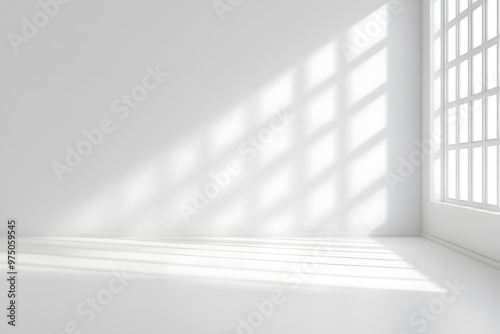 Abstract White Studio Room with Light and Shadow | Minimalist Design and Creative Interior Atmosphere