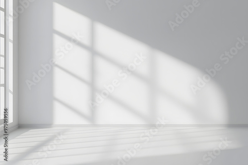 Abstract White Studio Room with Light and Shadow | Minimalist Design and Creative Interior Atmosphere