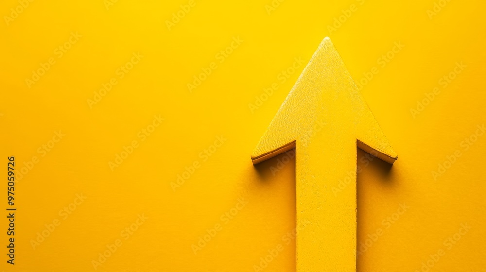 yellow arrow pointing upwards on a bright background yellow arrow pointing upwards on a bright background