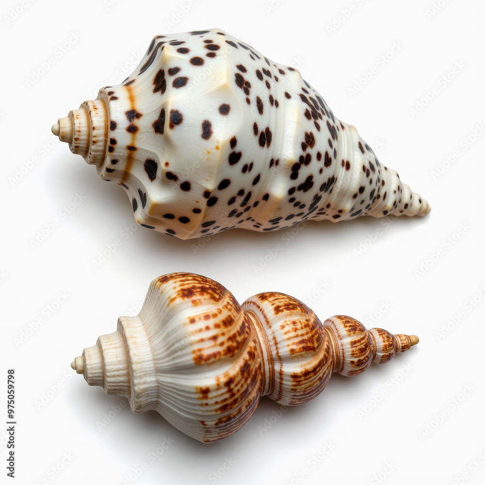 Two seashells against a white background. Two seashells against a white background.