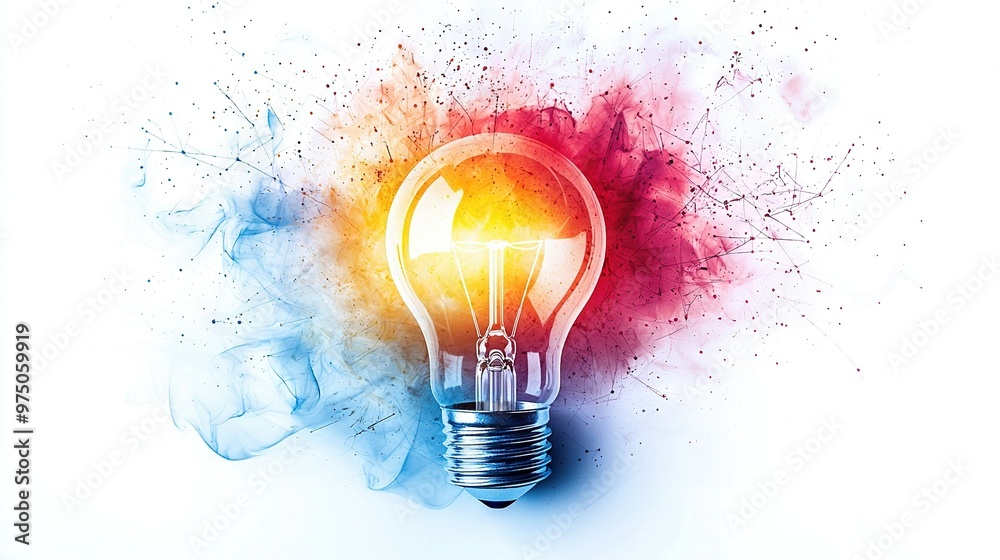   Bulb with Splatters on Blue Background - Picture