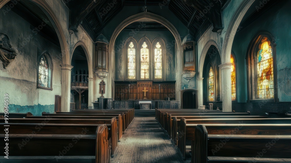 Inside an old christian church created with Generative AI Inside an old christian church created with Generative AI