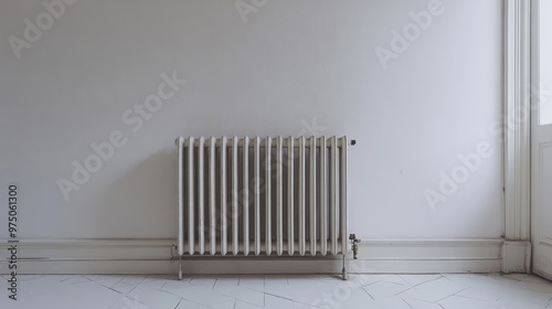 Radiator on White Epoxy Floor. AI generated illustration.