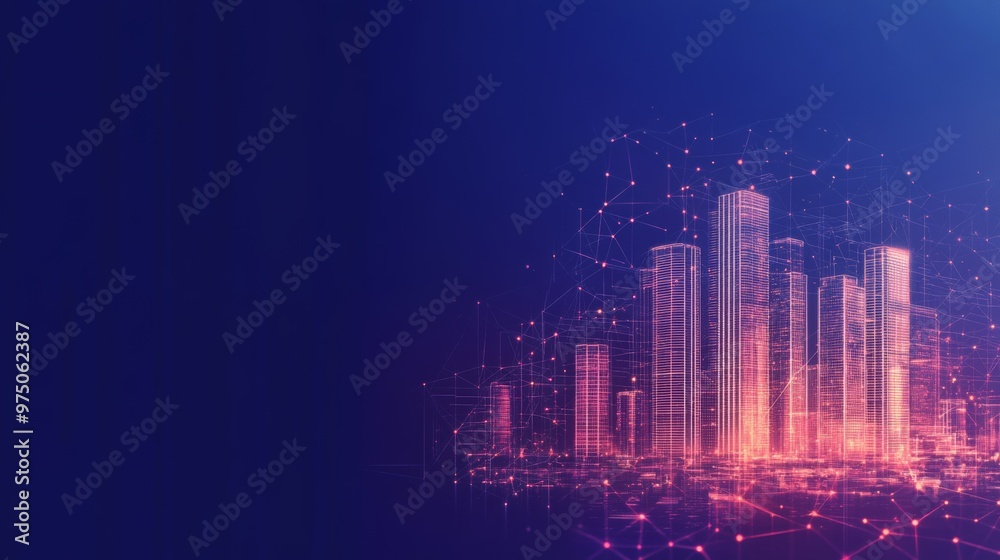 Obraz premium Vibrant Cityscape of Futuristic Skyscrapers Illuminating the Digital Landscape