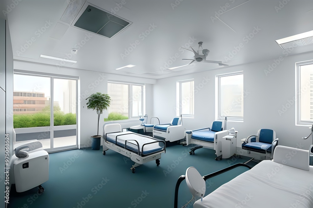 Modern Hospital Room with Minimalist Design and Multiple Beds Modern Hospital Room with Minimalist Design and Multiple Beds