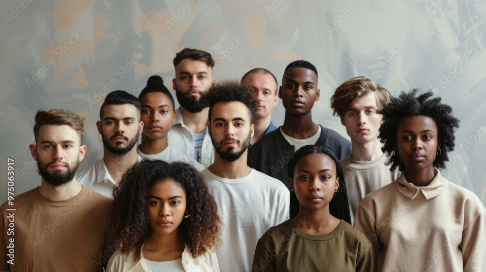 Fototapeta premium A diverse group of individuals stands together, embodying unity and strength, against a softly blurred background.