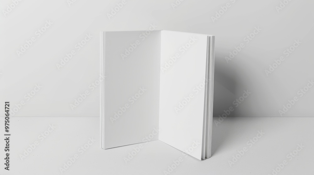 An open white book is placed on a white surface with a shadow cast from the light, emphasizing the book’s blank pages. An open white book is placed on a white surface with a shadow cast from the light, emphasizing the book’s blank pages.
