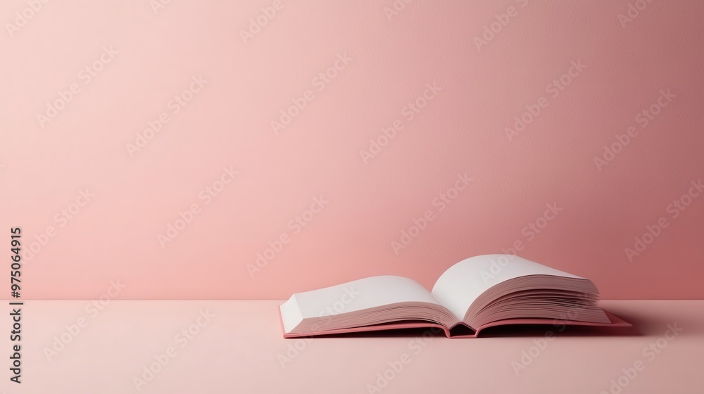 An open book lies flat on a soft pink surface in a minimalist wide angle composition, symbolizing knowledge, tranquility, and simplicity in its visual presentation. An open book lies flat on a soft pink surface in a minimalist wide angle composition, symbolizing knowledge, tranquility, and simplicity in its visual presentation.
