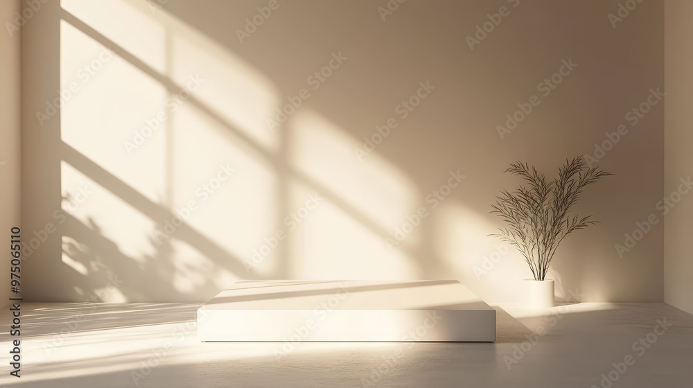 Obraz premium Minimalist Geometric Background with Podium. AI generated illustration.