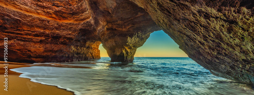 Panoramic Canyon Antelope, slot canyon near Page, Arizona, America. Abstract background concept.	