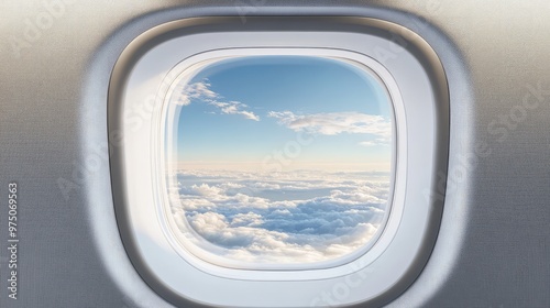 Airplane Window Template with Inside and Outside Views. AI generated illustration photo