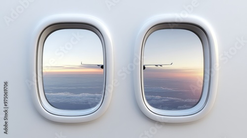 Airplane Window Template with Inside and Outside Views. AI generated illustration photo