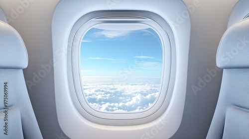 Airplane Window Template with Inside and Outside Views. AI generated illustration photo