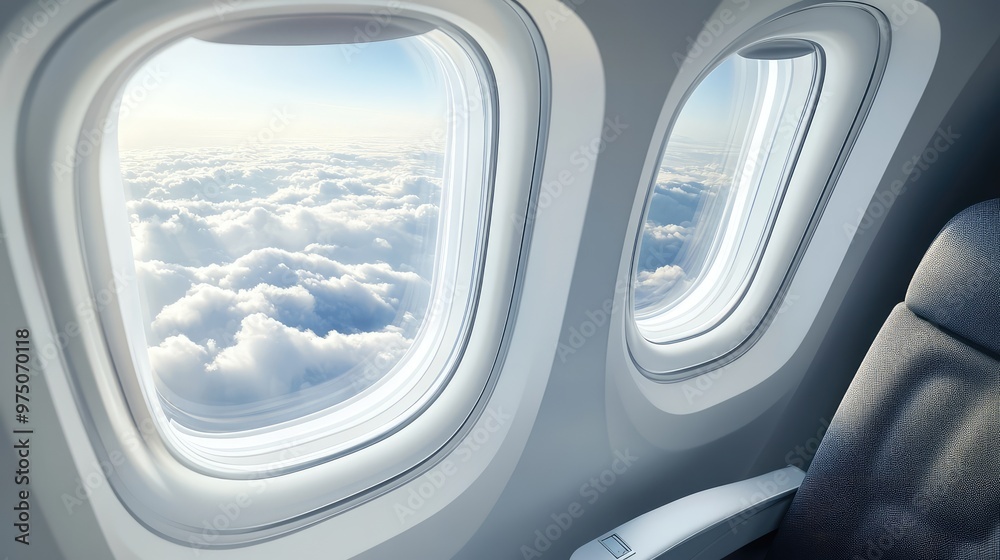 Airplane Window Template with Inside and Outside Views. AI generated illustration Airplane Window Template with Inside and Outside Views. AI generated illustration