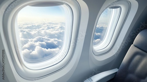 Airplane Window Template with Inside and Outside Views. AI generated illustration