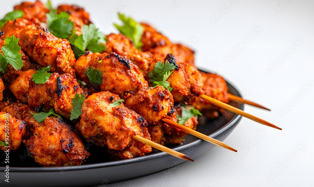 Big Tray Platter Full of Chicken Tikka | Delicious Indian Cuisine Served on Table Big Tray Platter Full of Chicken Tikka | Delicious Indian Cuisine Served on Table