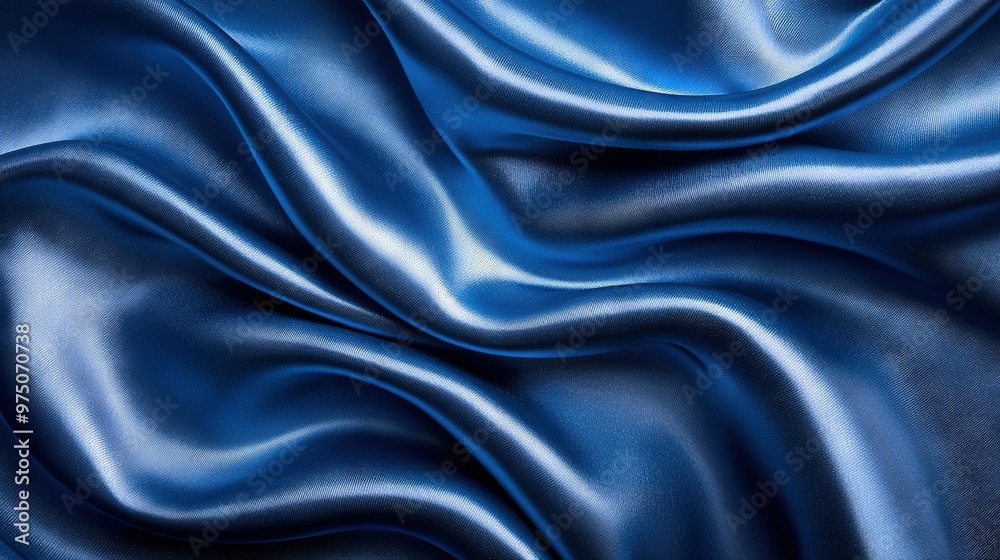 Fototapeta premium Close-up of blue satin-like fabric textured cloth