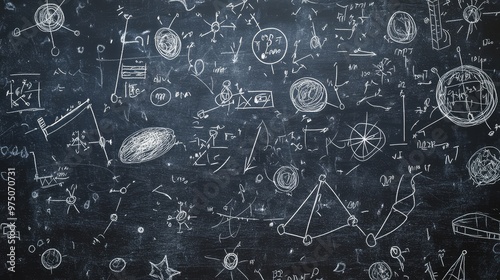 Quantum Physics Formulas Handwritten on Blackboard. AI generated illustration photo