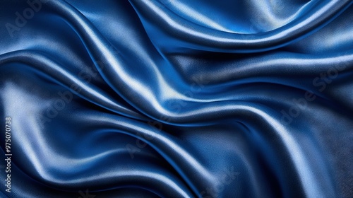  Close-up of blue satin-like fabric textured cloth