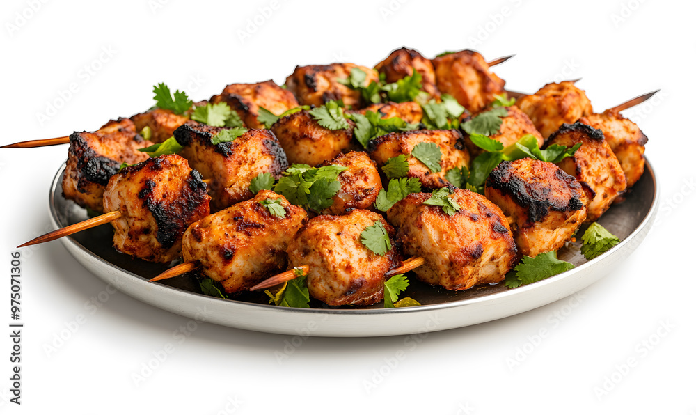 Big Tray Platter Full of Chicken Tikka | Delicious Indian Cuisine Served on Table Big Tray Platter Full of Chicken Tikka | Delicious Indian Cuisine Served on Table