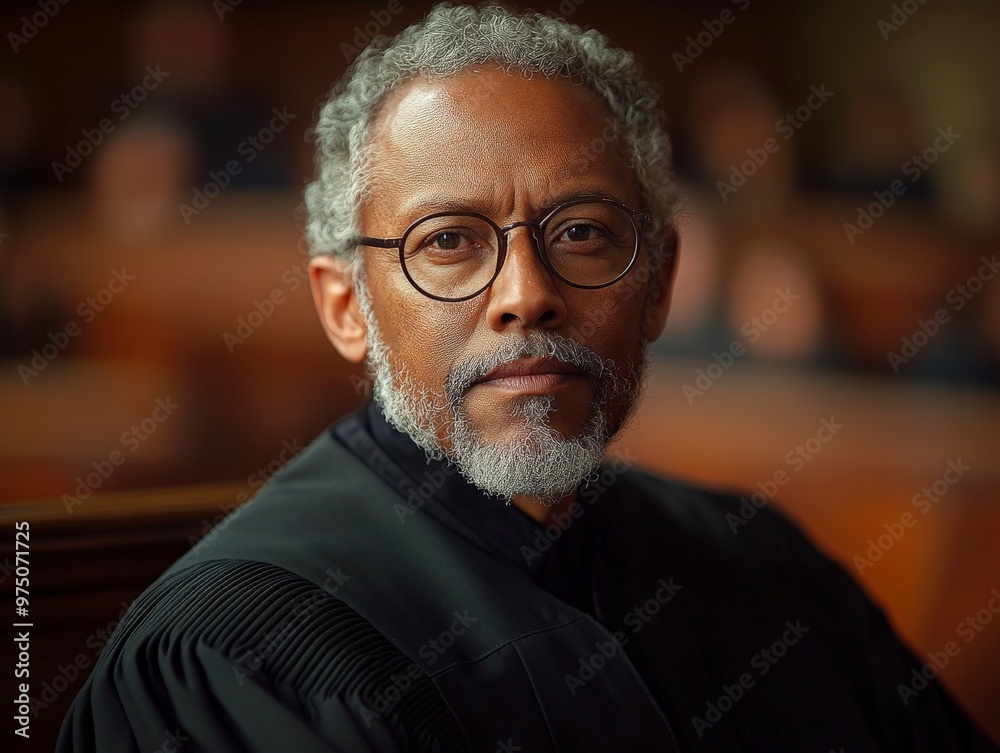 The image portrays a distinguished judge with a composed expression, seated in a formal courtroom, symbolizing wisdom, authority, and justice within the judicial system. The image portrays a distinguished judge with a composed expression, seated in a formal courtroom, symbolizing wisdom, authority, and justice within the judicial system.