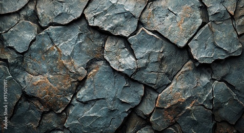 Textured gray rocks with natural patterns and hues in a rugged formation
