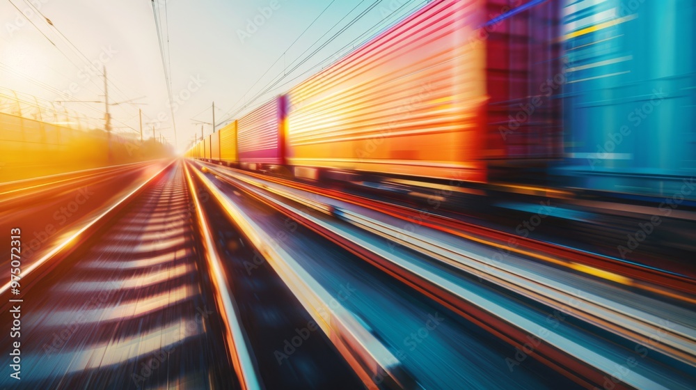 A freight train speeds past under a bright sky, with vivid hues and lights blending into a captivating blur, evoking a sense of rapid motion and energy. A freight train speeds past under a bright sky, with vivid hues and lights blending into a captivating blur, evoking a sense of rapid motion and energy.