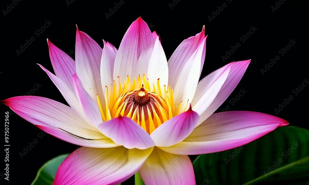 Pink Lotus Flower Blooming Against Black Background Pink Lotus Flower Blooming Against Black Background