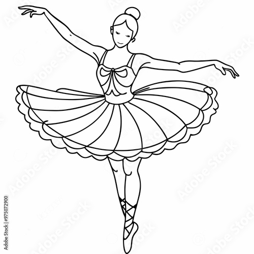 Ballerina Silhouette in Tutu, Graceful Performance Position with Smooth and Clear Lines, AI Generation