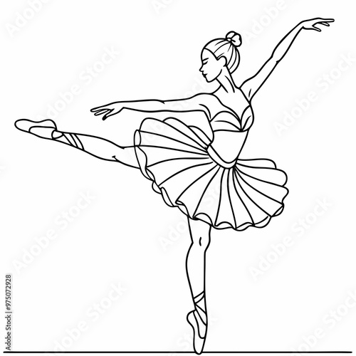 Ballerina Silhouette in Tutu, Graceful Performance Position with Smooth and Clear Lines, AI Generation