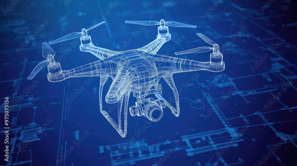 Quadcopter Blueprint Wireframe. AI generated illustration Quadcopter Blueprint Wireframe. AI generated illustration