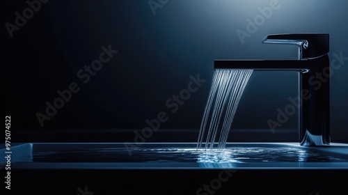 Realistic Water Flowing from Faucet. AI generated illustration photo