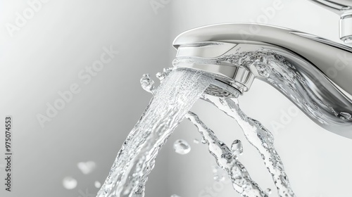 Realistic Water Flowing from Faucet. AI generated illustration photo