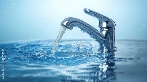 Realistic Water Flowing from Faucet. AI generated illustration photo