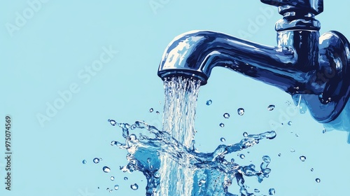 Realistic Water Flowing from Faucet. AI generated illustration photo