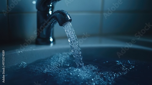 Realistic Water Flowing from Faucet. AI generated illustration photo