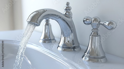 Realistic Water Flowing from Faucet. AI generated illustration photo