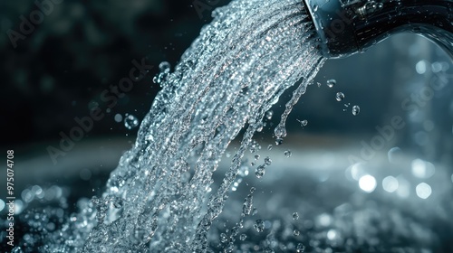 Realistic Water Flowing from Faucet. AI generated illustration photo