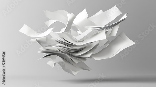 White Paper Sheets Falling Down. AI generated illustration photo