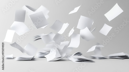 White Paper Sheets Falling Down. AI generated illustration