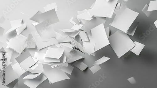White Paper Sheets Falling Down. AI generated illustration