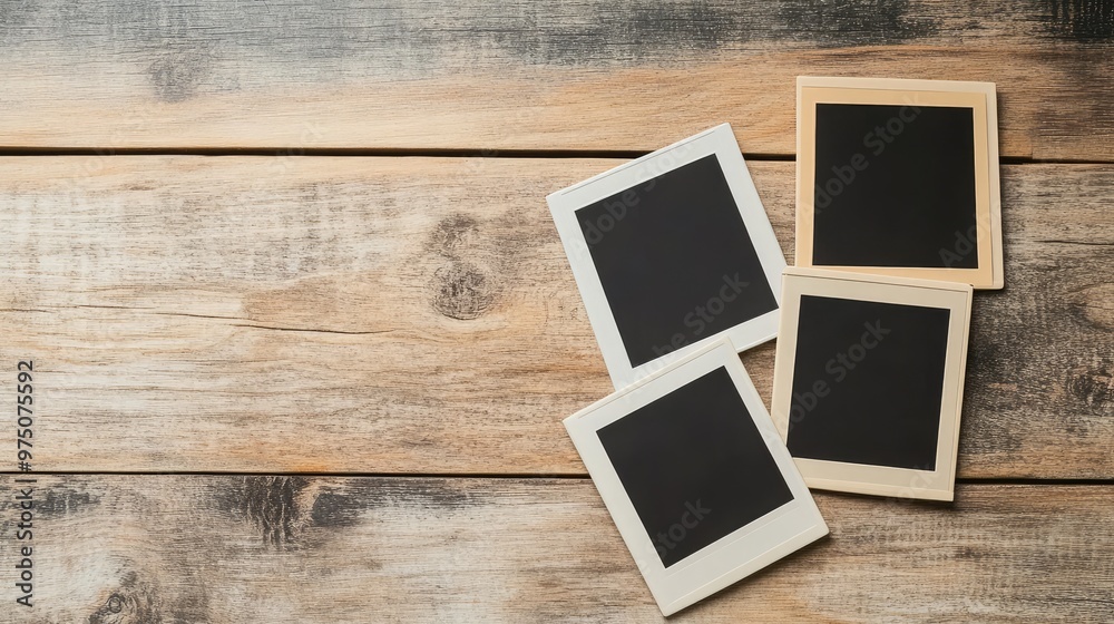 Polaroid Frames Mockup on Wooden Table. AI generated illustration Polaroid Frames Mockup on Wooden Table. AI generated illustration