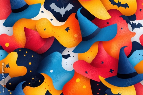 Spooky Halloween Witch Hats and Bats Design for Vibrant Visuals