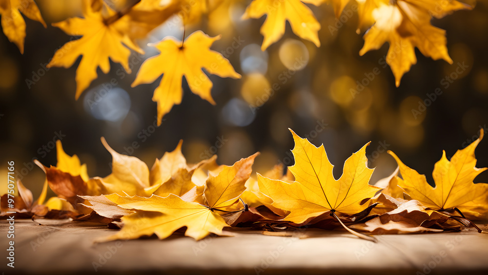 A blurry image of autumn leaves styled against a vibrant stage background in yellow and gold, autumn in Korea, ai A blurry image of autumn leaves styled against a vibrant stage background in yellow and gold, autumn in Korea, ai
